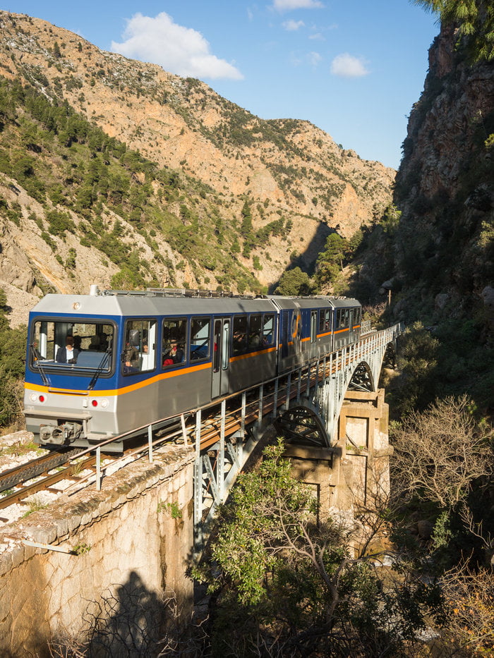 Cog Railway and train in Vouraikos gorge , Peloponnese, Greece