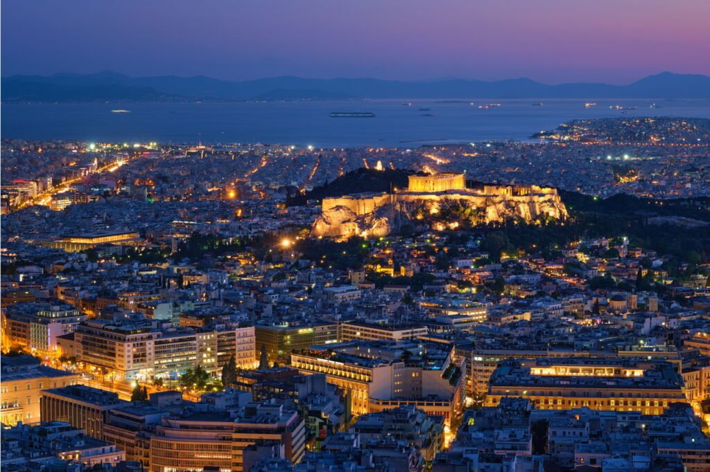 athens and the acropolis at night