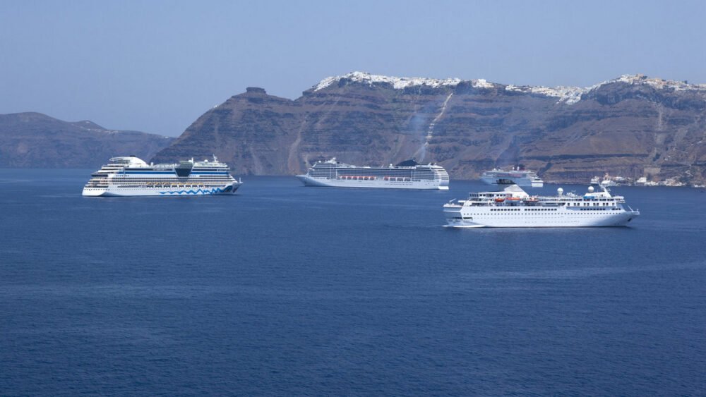 cruising greek islands, cruise ships near santorini