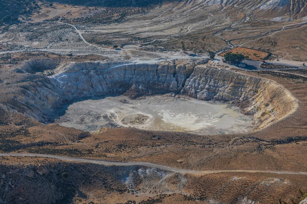 crater of volcano in nisyros island, greece